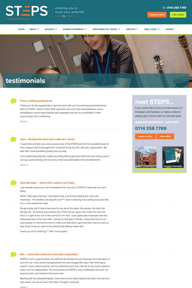 website testimonials page